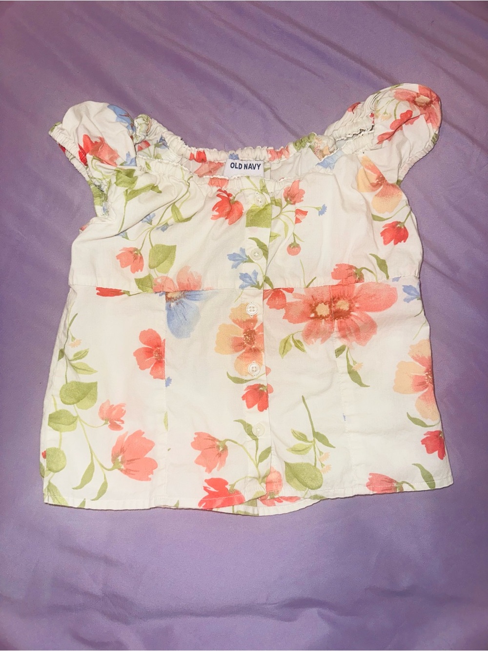 Old Navy Girls Floral Puff-Sleeve Top